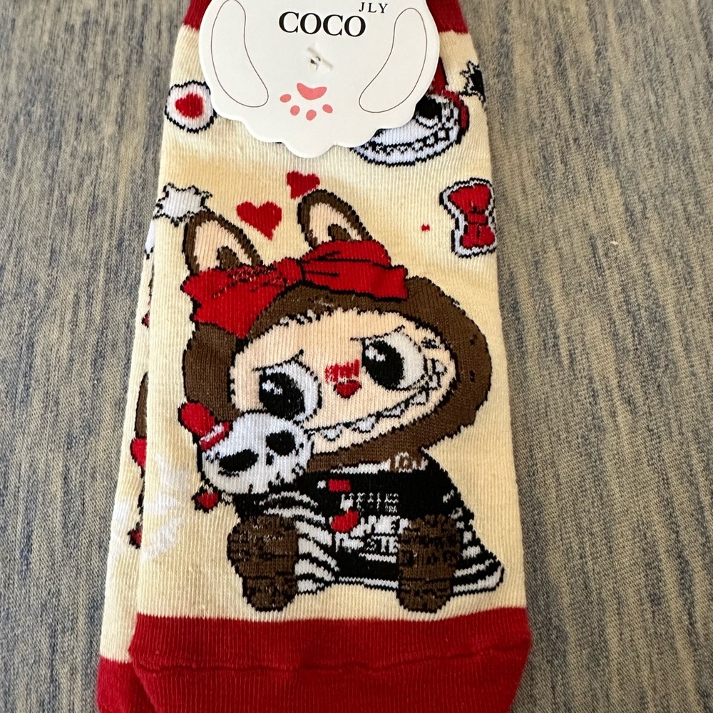 Kids Cartoon Socks - Red and Cream